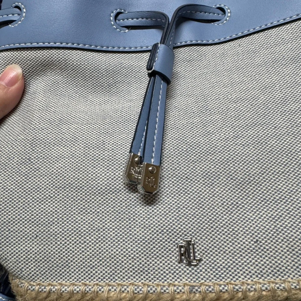 Lauren Ralph Lauren Andie Canvas Espadrille Bucket Bag Blue Crossbody